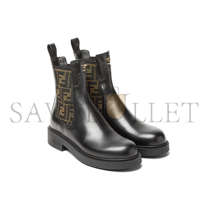 FENDI FILO BLACK LEATHER AND FF FABRIC BIKER BOOTS 8T8576A379F1TOG